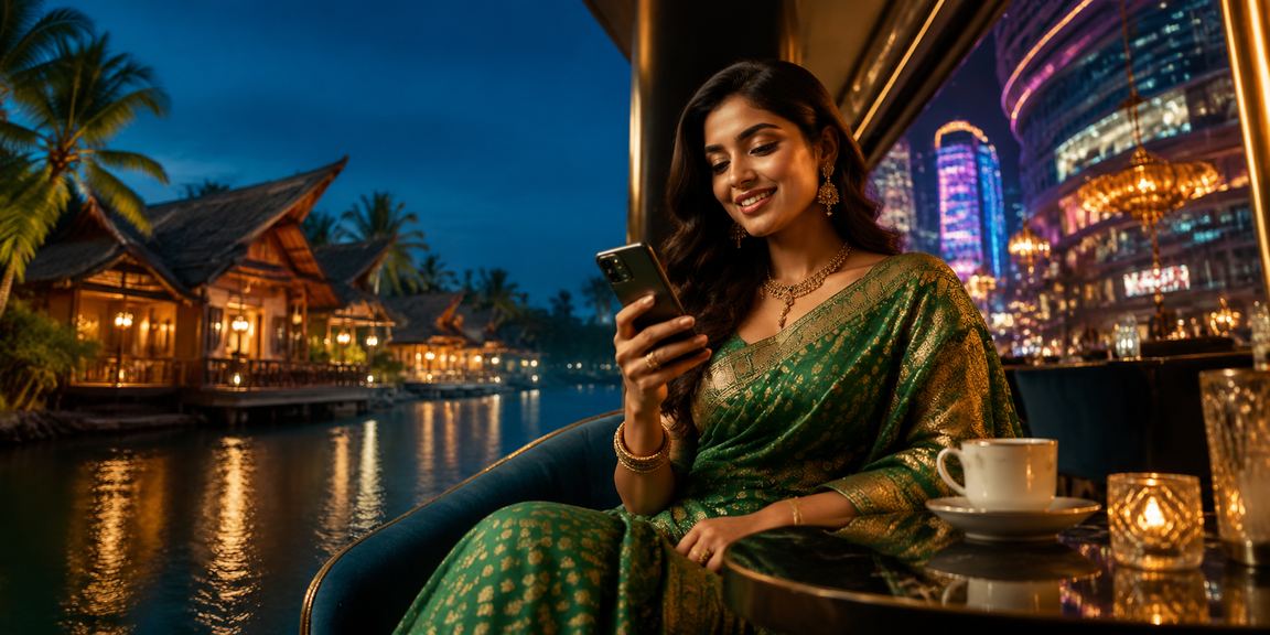 Mobile Rummy gameplay in a vibrant Kerala setting